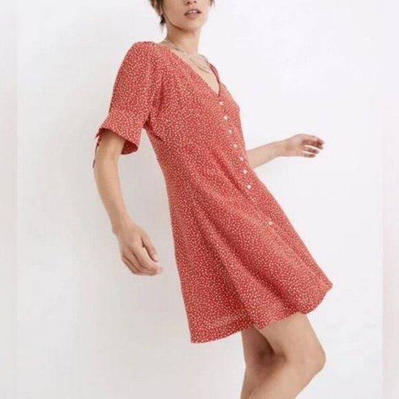 Madewell Red Mini Dress with White Dots - Picture 3 of 10